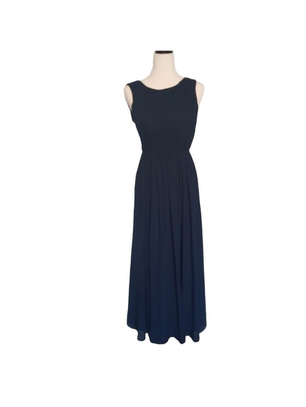 Jenny Yoo Collection Navy Pleated Formal Maxi Gown Size 2 Sleeveless Open Back